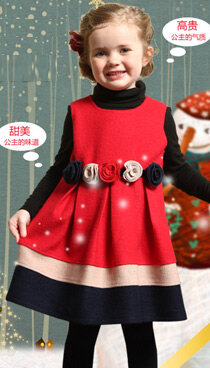 艾檀玫瑰花朵羊呢背心连衣裙