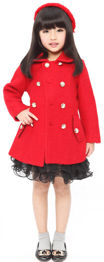 艾檀双排扣红色羊毛呢子大衣