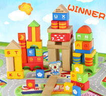 木玩世家儿童益智100粒多功能智力木质积木木制玩具