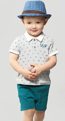 博士蛙【D.F】13夏季新款正品童装 小男童套装短袖T恤+短裤